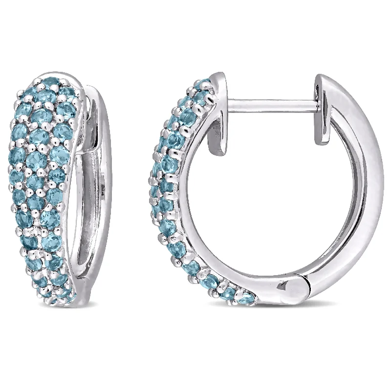 Miadora 10k White Gold London-Blue Topaz Multi-Row Cluster Hoop Earrings - 17.2 mm x 5.2 mm x 17.5 mm