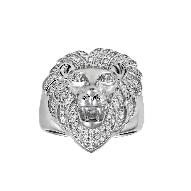 Rhodium Plated 925 Sterling Silver Lion CZ Ring - GMR00311