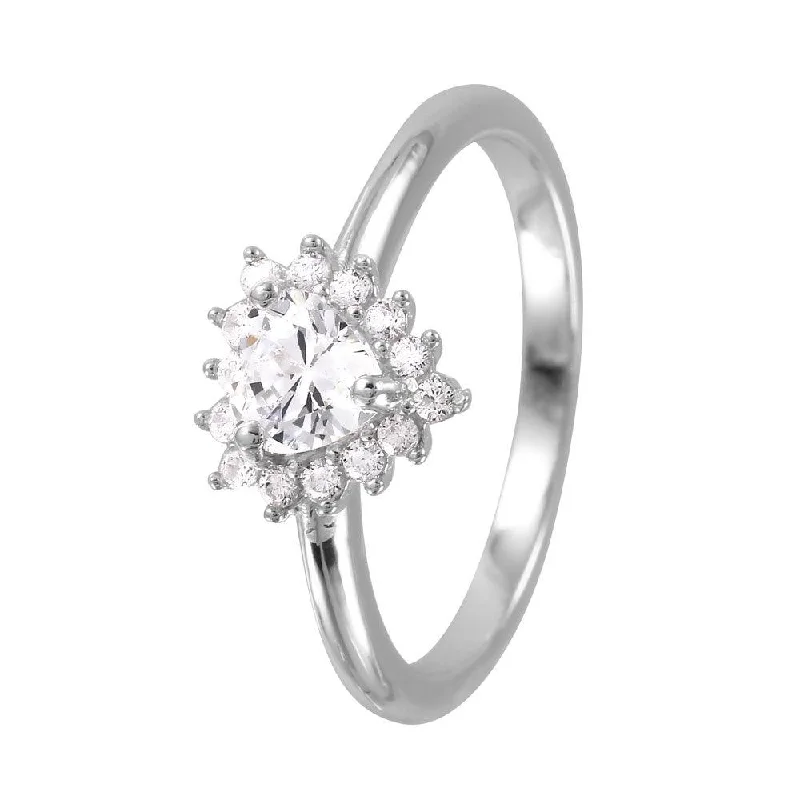 Silver 925 Rhodium Plated Heart CZ Bridal Ring - GMR00058