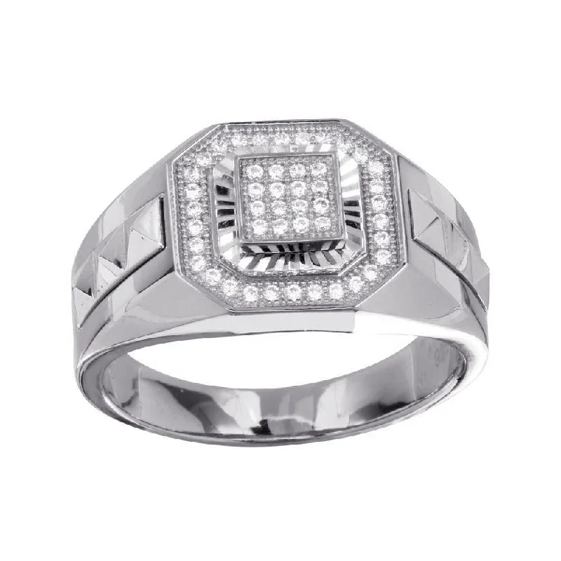 Men's Sterling 925 Sterling Silver Rhodium Square Ring with CZ - GMR00230RH