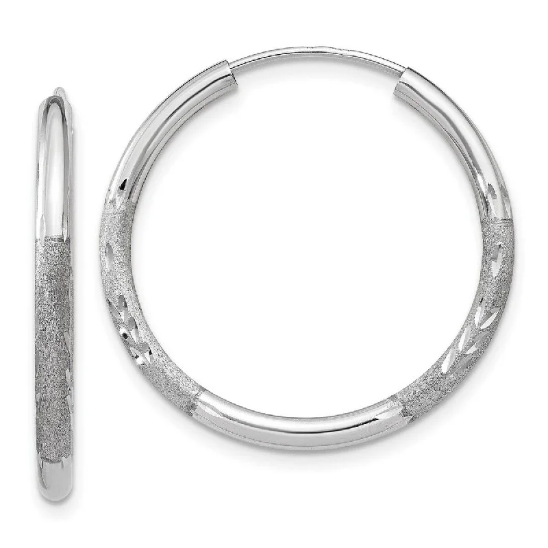 Curata 14k White Gold 2x21mm Diamond-Cut Endless Hoop Earrings