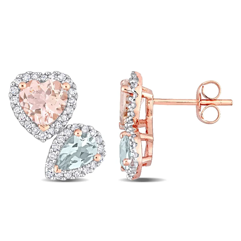 Miadora Morganite Aquamarine 3/8ct TDW Diamond Heart & Teardrop Earrings in 10k Rose Gold