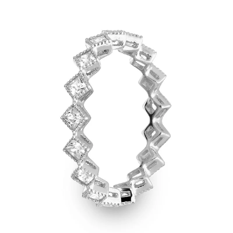 Rhodium 925 Plated Diamond Shaped Eternity Ring - GMR00140