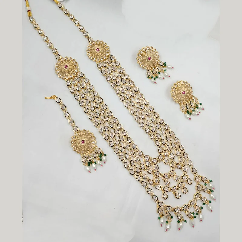 Padmawati Bangles Gold Plated Crystal Stone And Pearl Multi Long Necklace Set