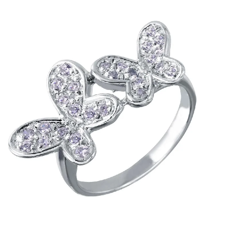 Clearance-Silver 925 Rhodium Plated Double CZ Butterfly Ring - STR00004CLR