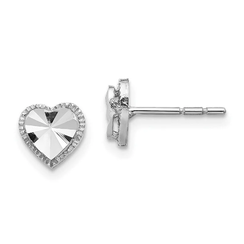 Curata 14k White Gold 7mm Sparkle Cut Love Heart Post Earrings