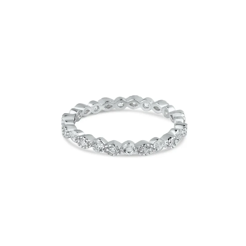 Rhodium Plated 925 Sterling Silver CZ and Eye Pattern Eternity Ring - BGR01185RHD