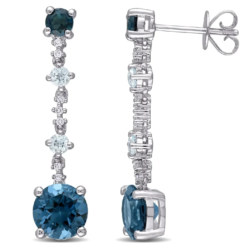 Miadora 14k White Gold London and Sky-Blue Topaz with Diamond Accents Dangle Earrings