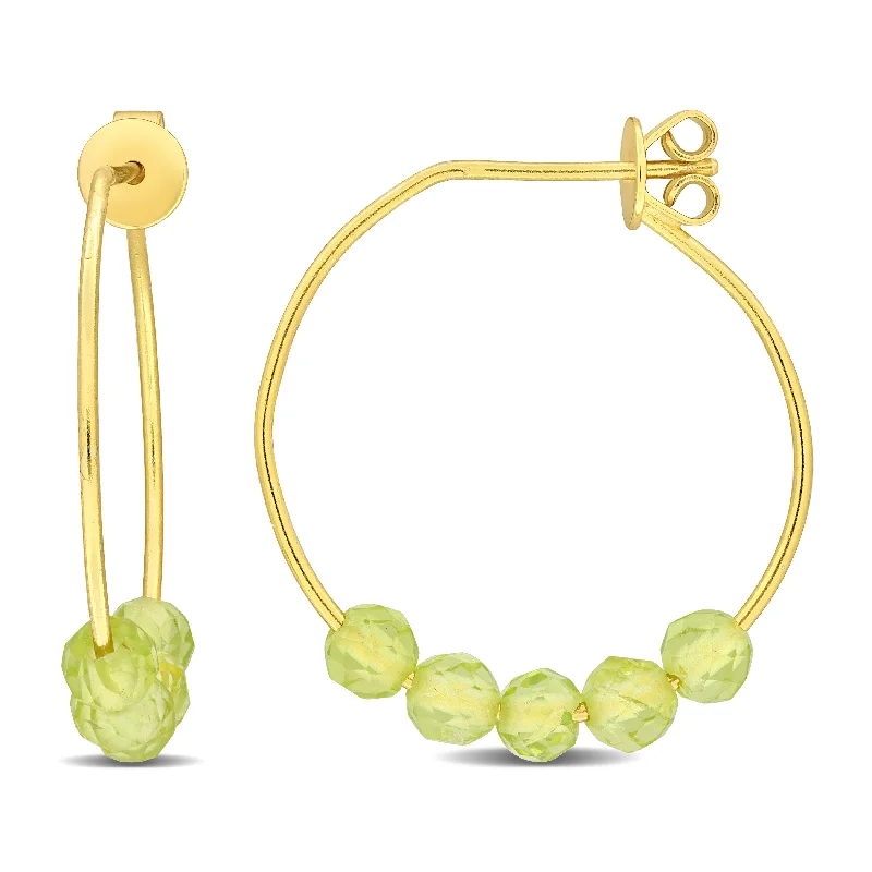 Miadora Yellow Sterling Silver 4mm Peridot Bead 1-1/8ct TGW Hoop Earrings