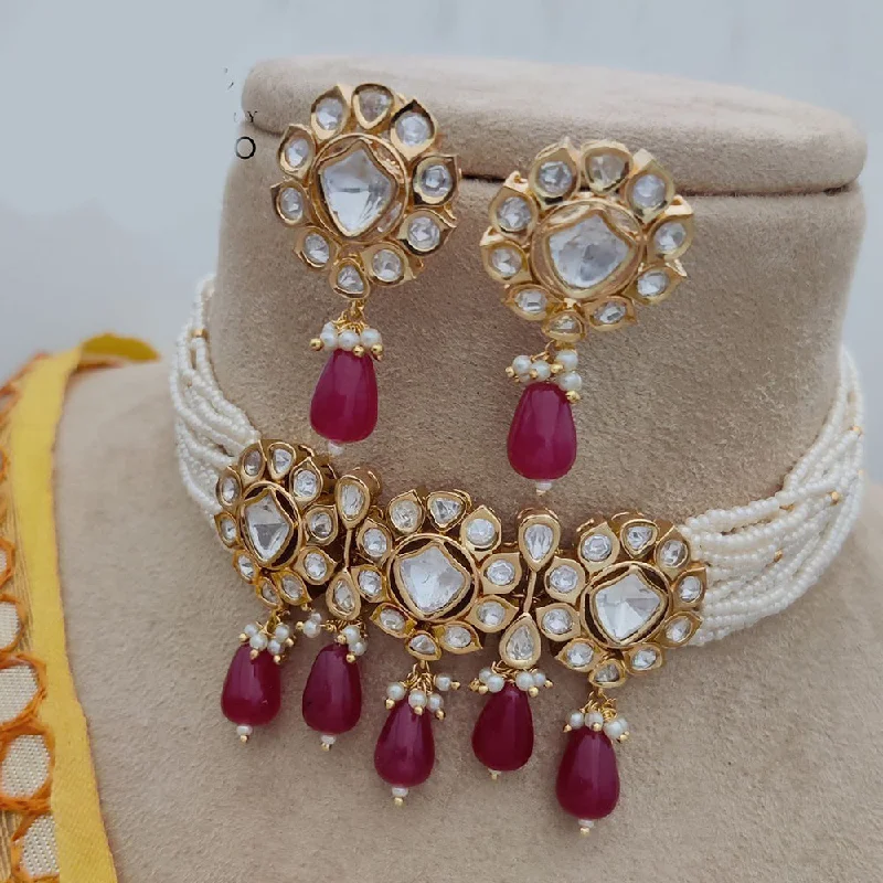 Jewel Addiction Copper Gold Plated Polki Kundan And Pearls Kundan Necklace Set