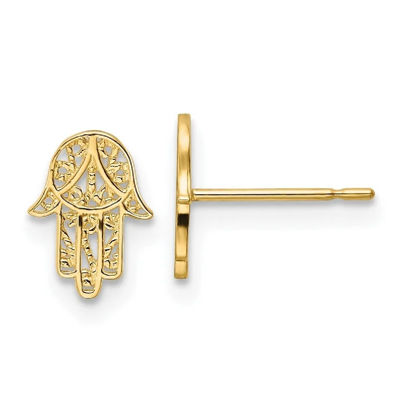 Curata 14k Yellow Gold Hand of God Hamsa Post Earrings 8.7x6.55mm