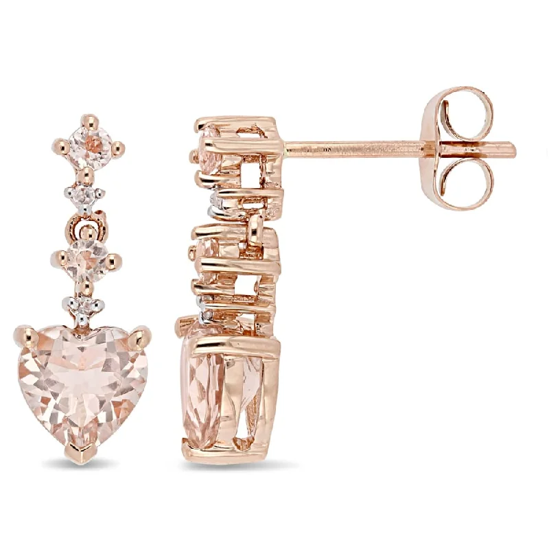 Miadora 14k Rose Gold Heart-Cut Morganite & Diamond Drop Earrings