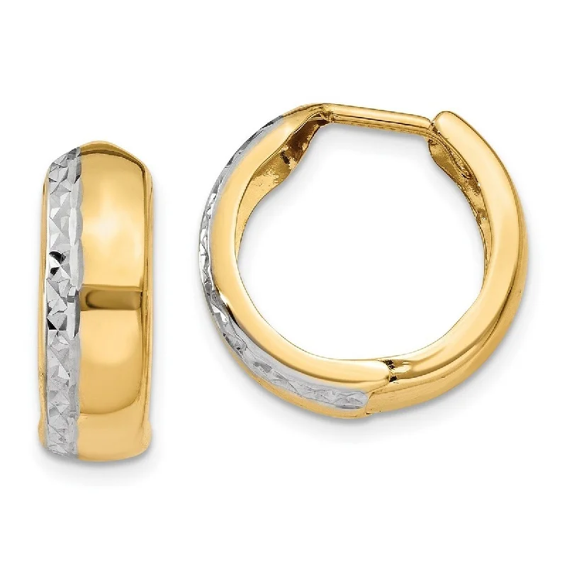 Curata 14k Two Tone Gold Textured 6x16mm Hinged Hoop Earrings