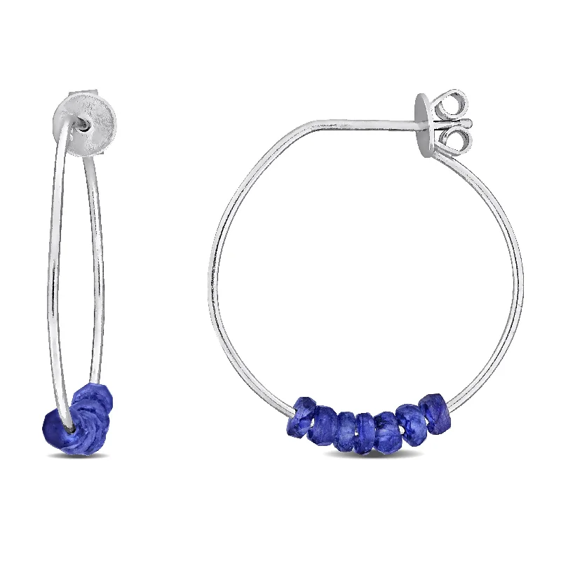 Miadora Sterling Silver 3.5-4mm Blue Sapphire Bead 1.00ct tgw Hoop Earrings