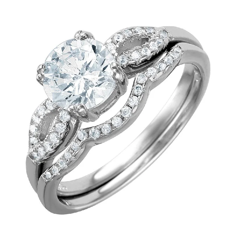 Silver 925 Rhodium Plated Open Wave Design Band Round CZ Center Bridal Ring - BGR01001