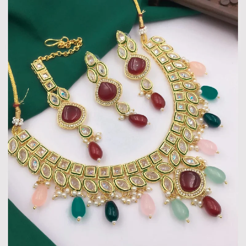 5G Jewellery Gold Plated Crystal Stone And Beads Necklace Set