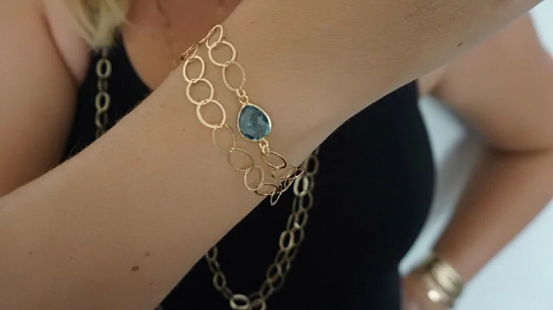 Blue Topaz on Link Chain Bracelet