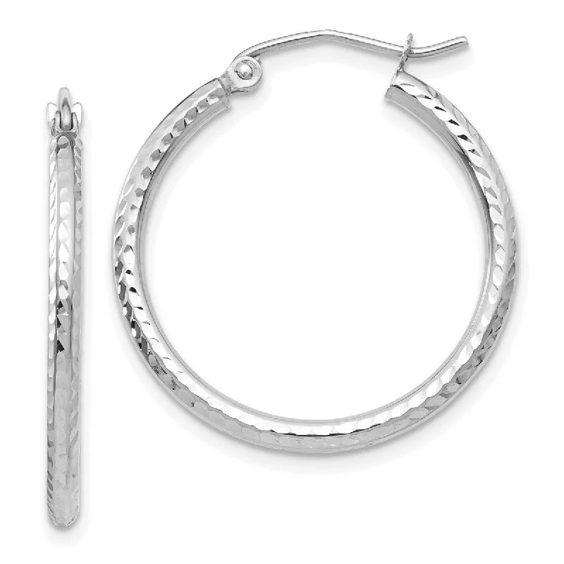 Curata 14k White Gold Diamond Cut 20x2mm Round Tube Hoop Earrings