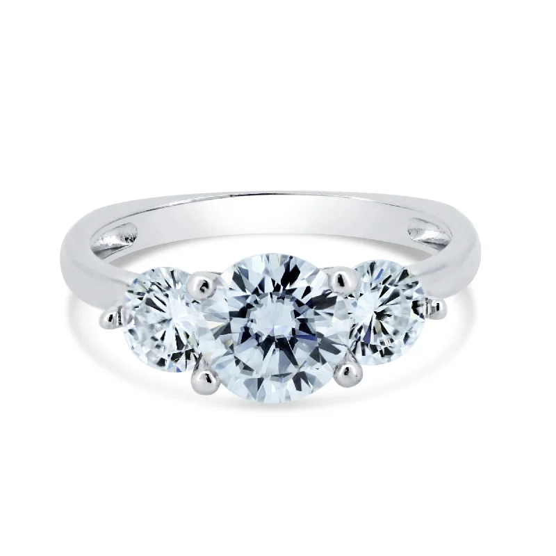 Rhodium Plated 925 Sterling Silver Past Present & Future Moissanite Ring - MGMR00001