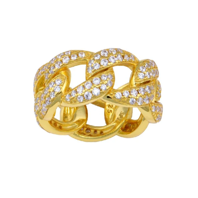 Gold Plated 925 Sterling Silver Curb Design Link Ring 9.8mm - STR01130GP