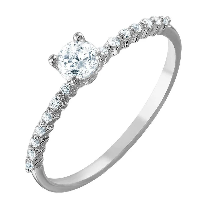 Silver 925 Rhodium Plated Thin Round CZ Ring - GMR00052