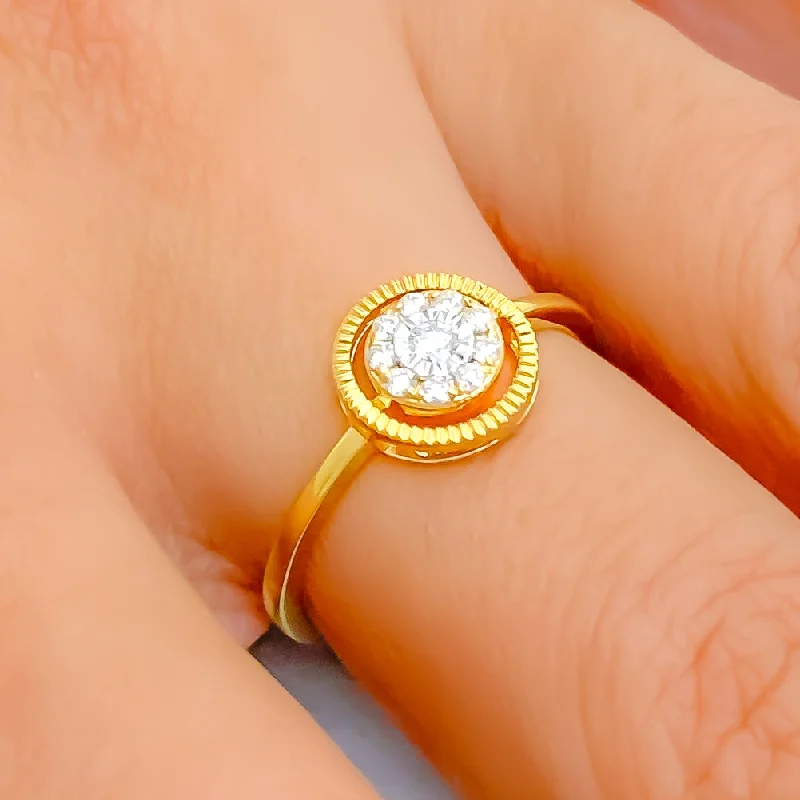 Bold Luxurious Halo 18K Gold + Diamond Ring