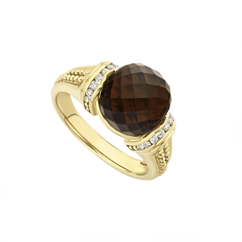 Studio 18K Gold Smokey Topaz Diamond Ring