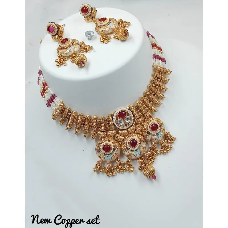 Akruti Collection Gold Plated Kundan Stone And Meenakari Choker Necklace Set