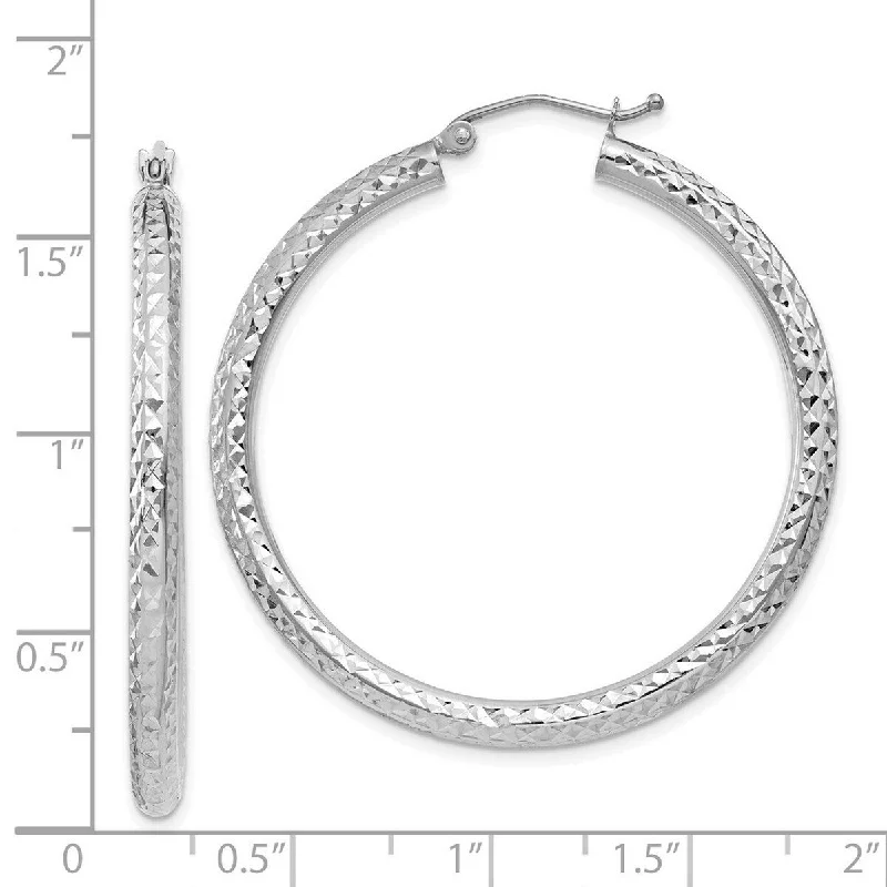 Curata 14k White Gold Diamond Cut 40x3mm Round Tube Hoop Earrings