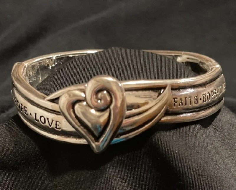 Faith, Hope, Love Heart Silver Bangle stretch bracelet