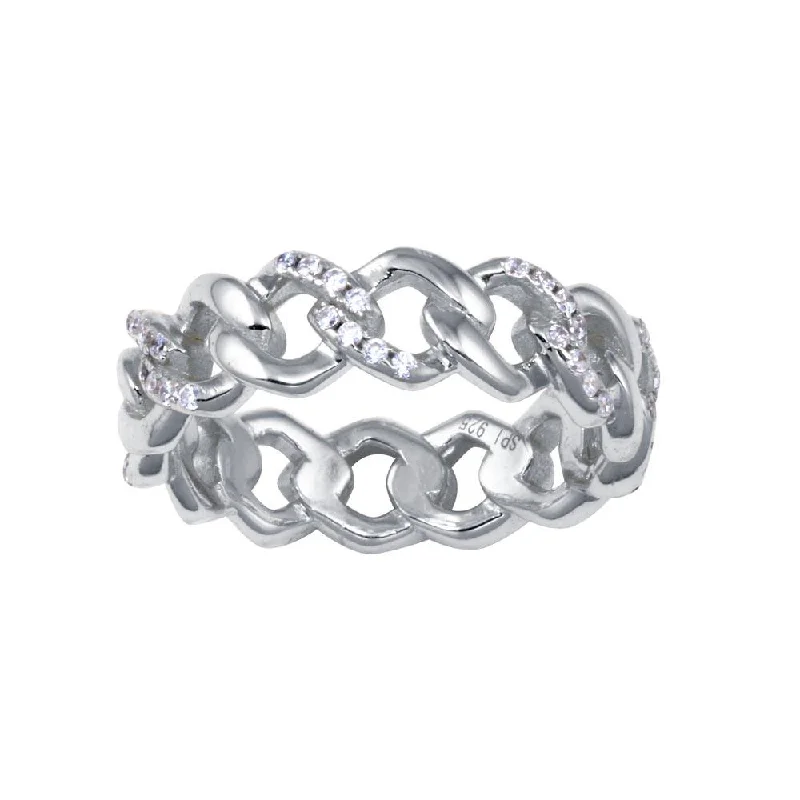 Rhodium Plated 925 Sterling Silver Curb Design Link Ring 5.8mm - STR01129RH