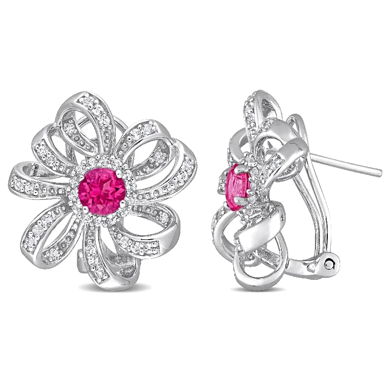 Miadora Pink Topaz and White Topaz Floral Earrings in Sterling Silver