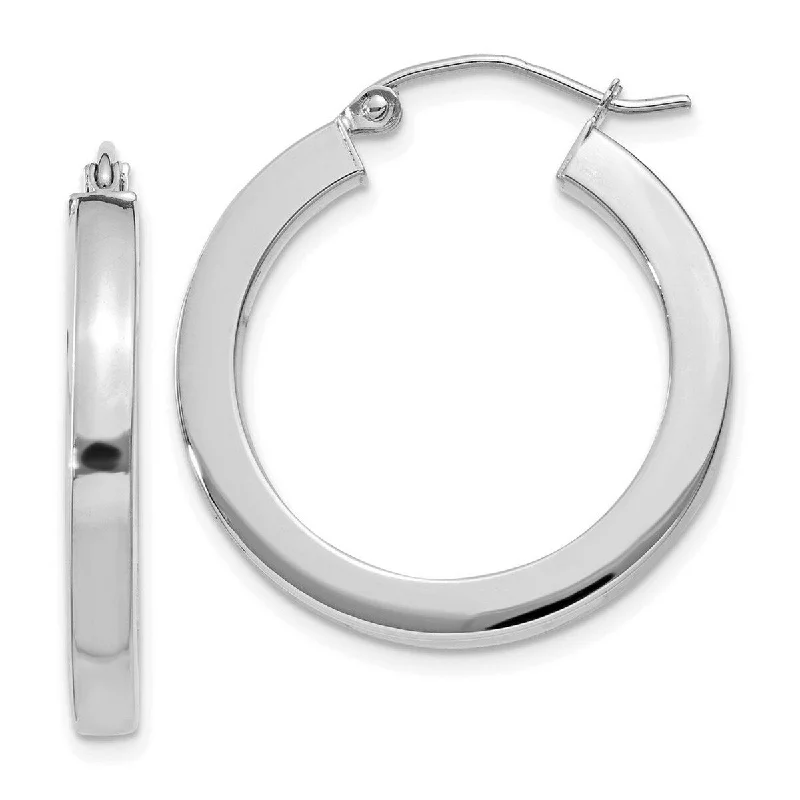 Curata 10k White Gold 3x26.33mm Polished Square Tube Hoop Earrings