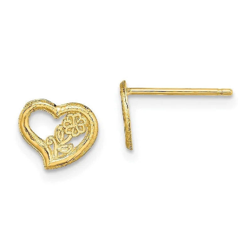 Curata 14k Yellow Gold 8mm Open Heart With Flower Center Earrings