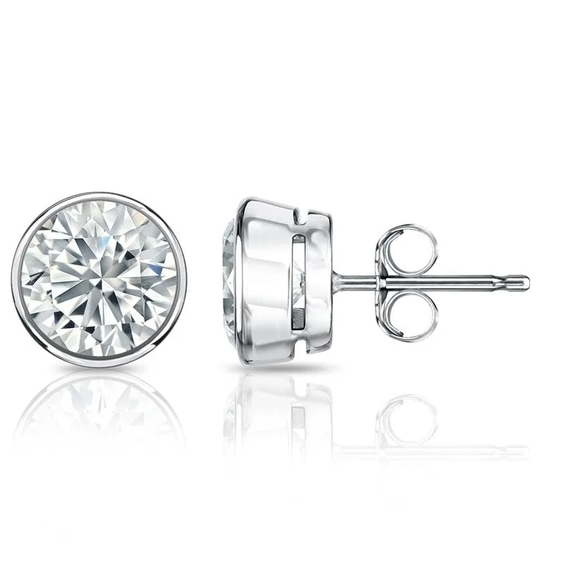 14k Gold Round 1 3/4ct TW Certified Bezel Set Diamond Stud Earrings by Auriya