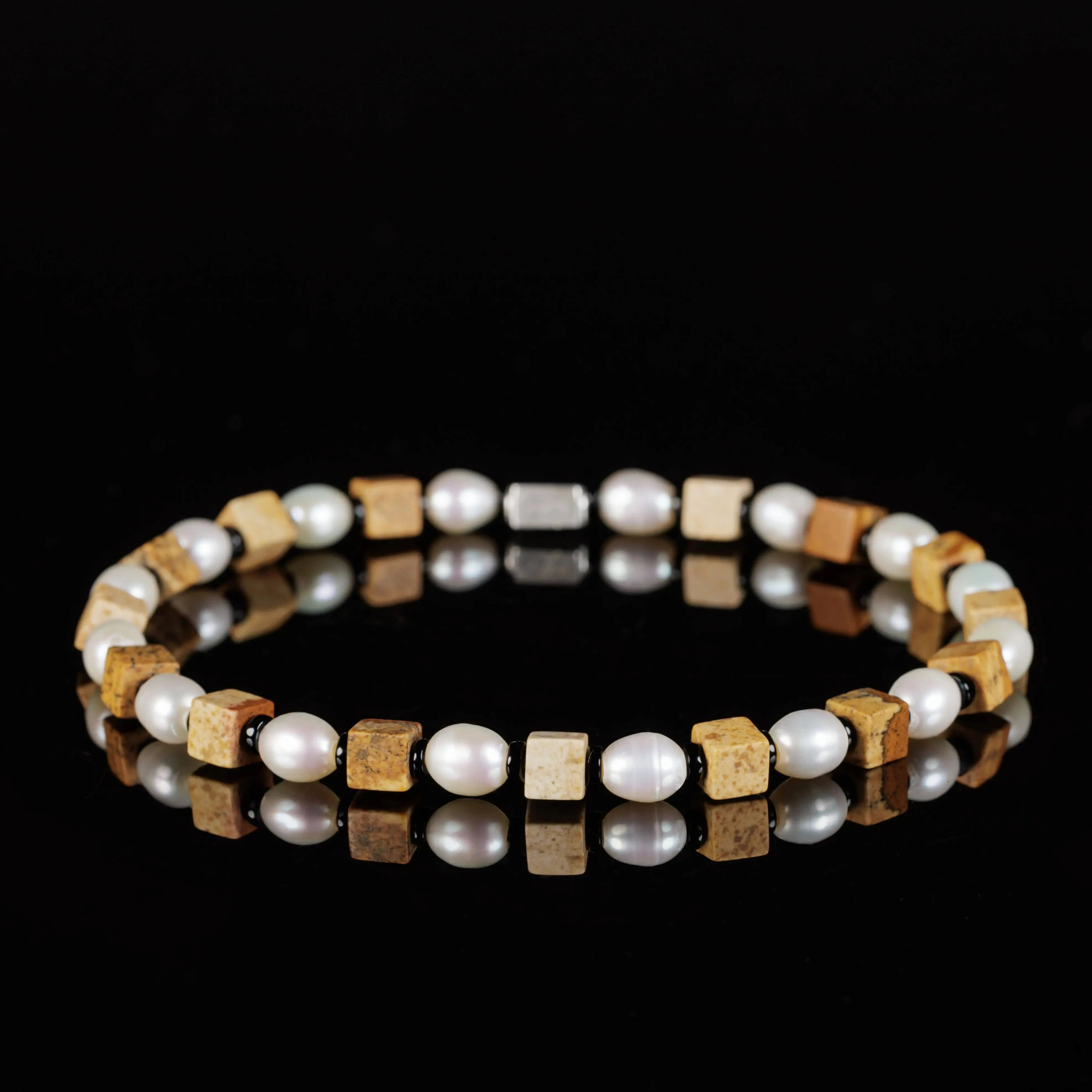 Pearl - Landscape Jasper Cube Bracelet II (4-7mm)