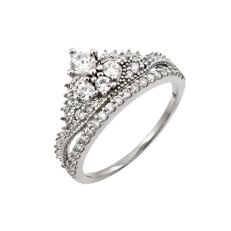 Silver 925 Rhodium Plated Clear Round Pave Set CZ Tiara Ring - GMR00004