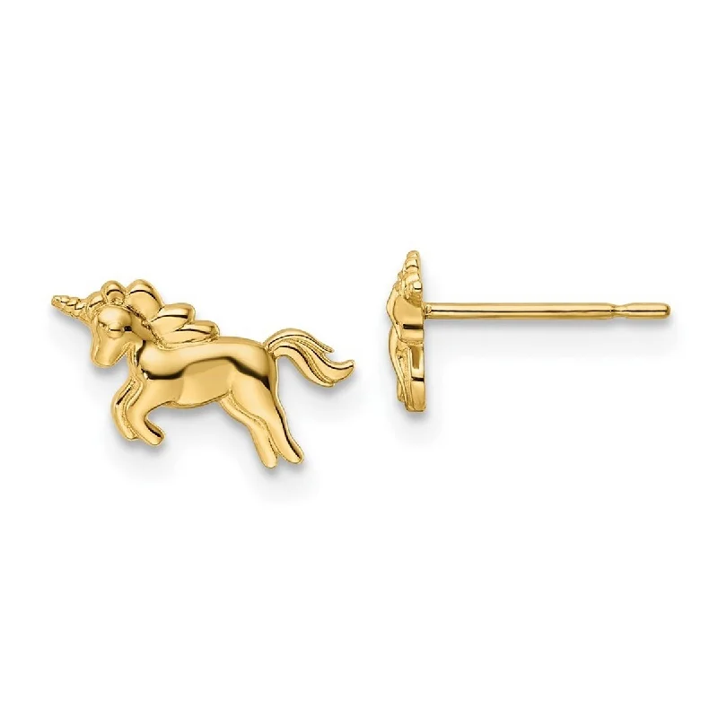 Curata 14k Yellow Gold Unicorn Post Earrings - 7x11.55mm