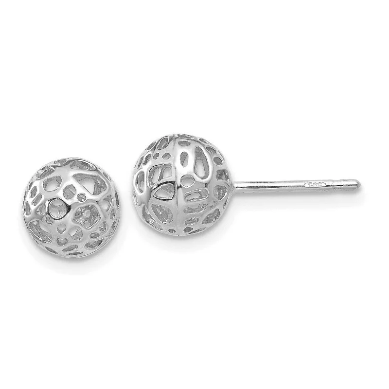 Curata 14k White Gold Polished 7.5mm Medium Cut-out Ball Post Earrings