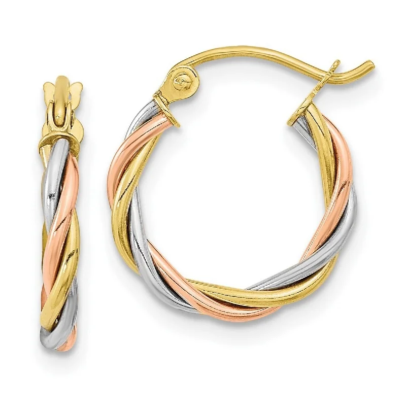 Curata 10k Tri-color Gold Polished 2.5x16mm Twisted Hoop Earrings Jewelry Gifts for Women