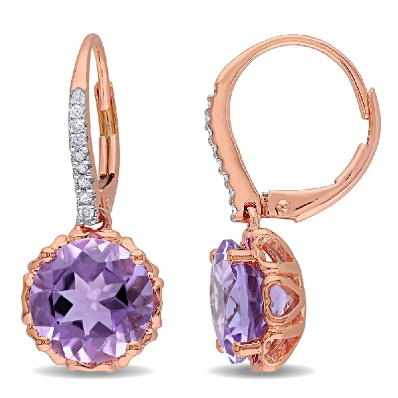 Miadora 10k Rose Gold Amethyst and 1/10ct TDW Diamond Earrings - Purple