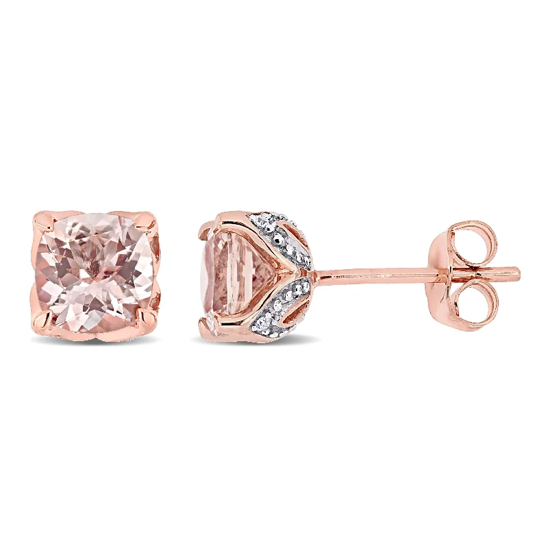 Miadora 10k Rose Gold Cushion-cut Morganite & Diamond Accent Solitaire Stud Earrings - 6.5mm x 6.5mm x 5.7mm