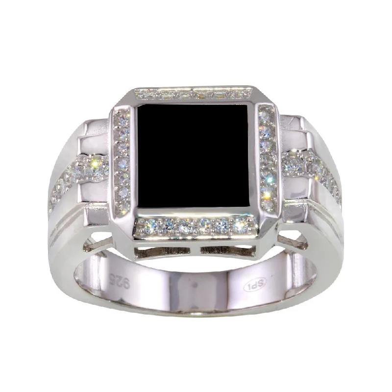 Rhodium Plated 925 Sterling Silver Square Ring with CZ - GMR00253