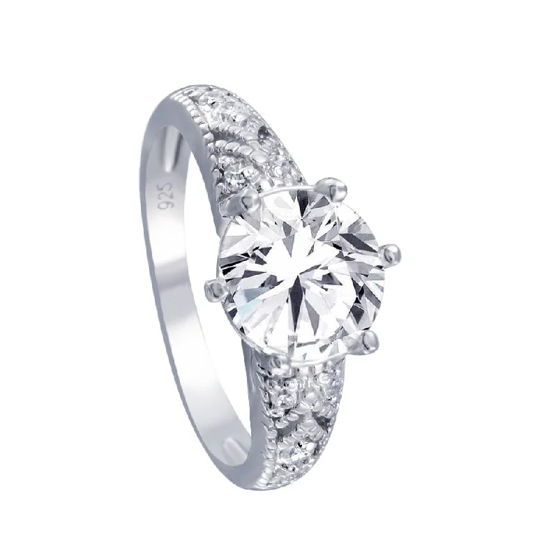 Silver 925 Rhodium Plated Clear Pave CZ Solitaire Ring - AAR0061