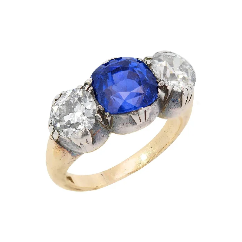 Victorian 18k/Sterling Silver GIA No Heat Ceylon Sapphire & Diamond Ring