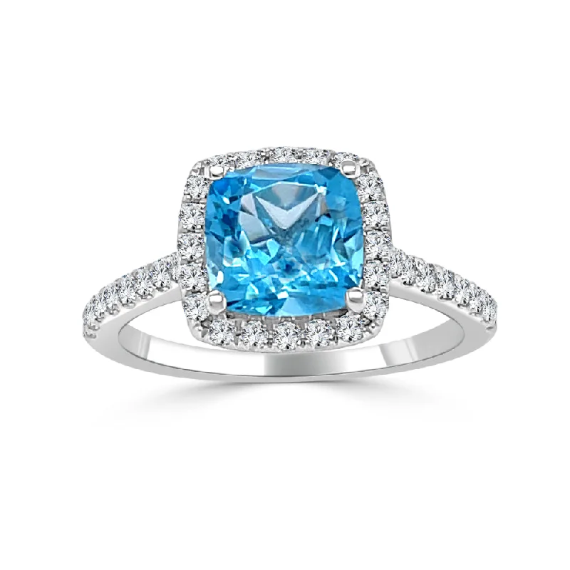 14k Gold Blue Topaz and Diamond Ring