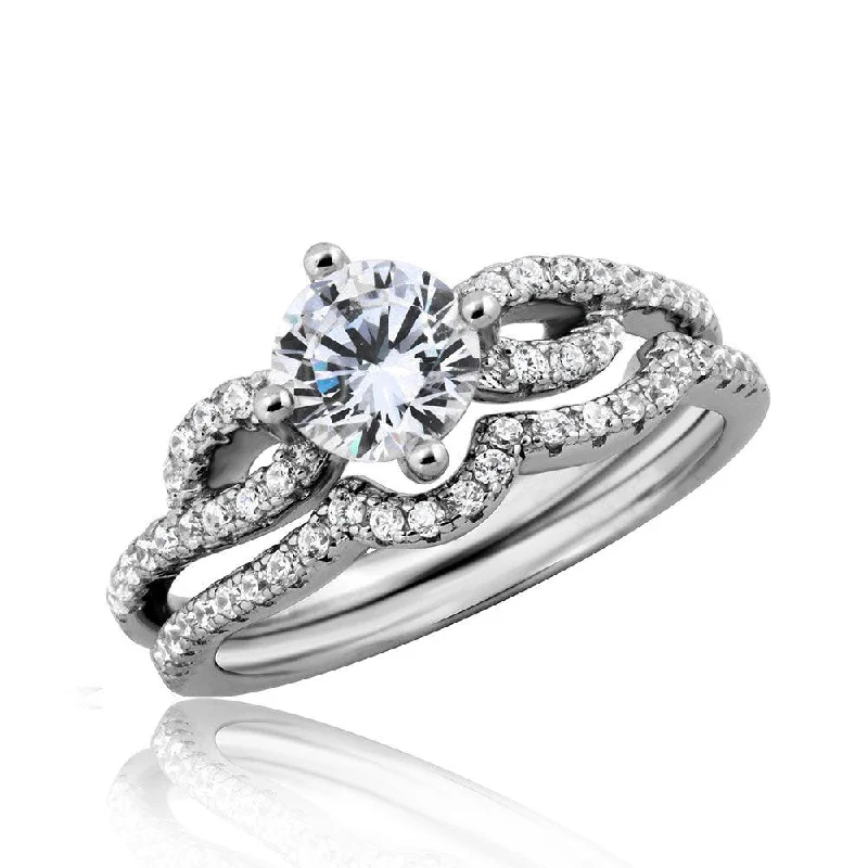 Silver 925 Rhodium Plated Engagement Wave CZ Ring - STR01052