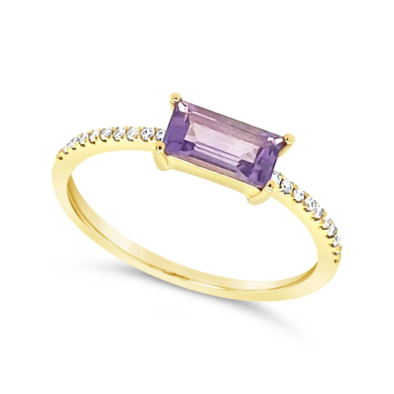 Baguette Amethyst and Diamond Ring