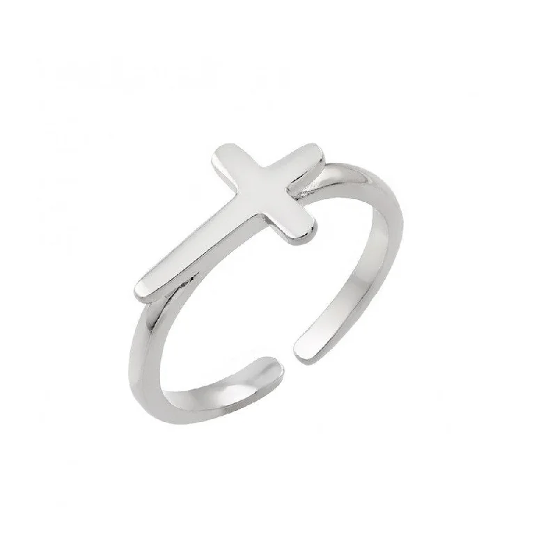 Silver 925 Rhodium Plated Mini Cross Toe Ring - BGR00839