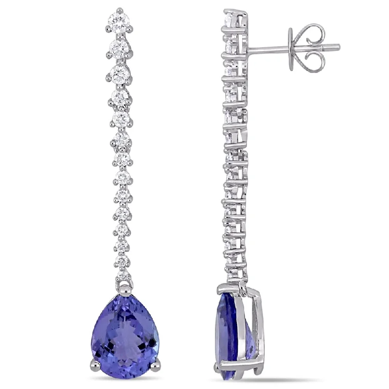 Miadora Signature Collection 14k White Gold Tanzanite and 3/4ct TDW Diamond Drop Teardrop Dangle Earrings (G-H, SI1-SI2)